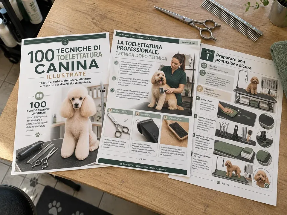 Schede delle tecniche stampate in formato A4 su un tavolo